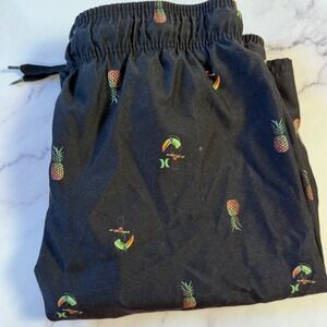 Hurley Swim Trunks youth Size Medium 10/12 Black Pineapple Elastic Waist